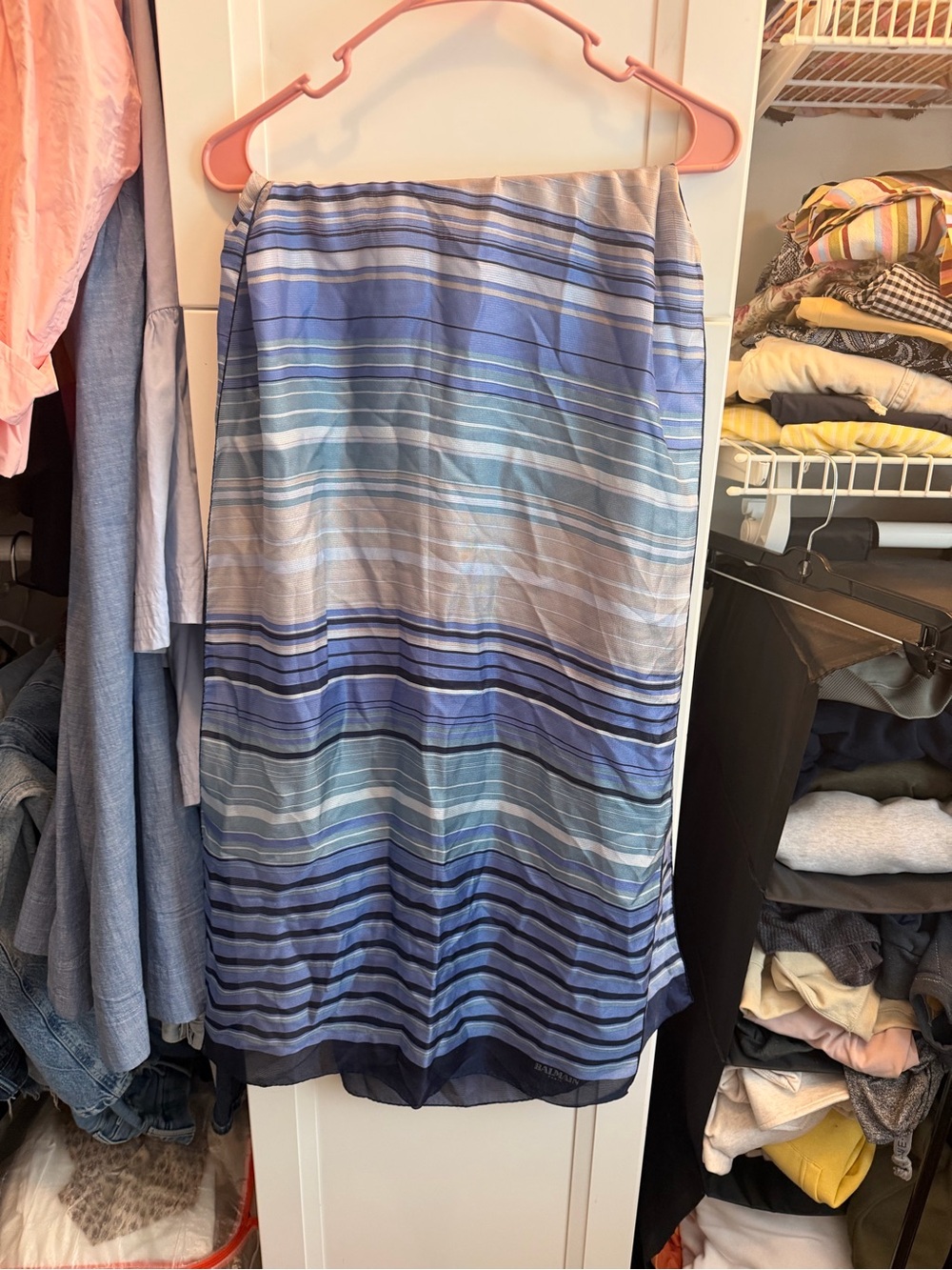 Balmain 100% silk striped scarf